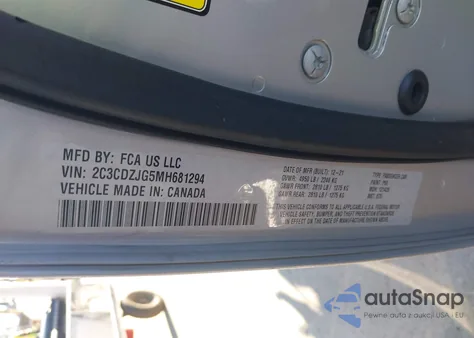 2021 Dodge Challenger Gt z USA, uszkodzony, nr VIN 2C3CDZJG5MH681294